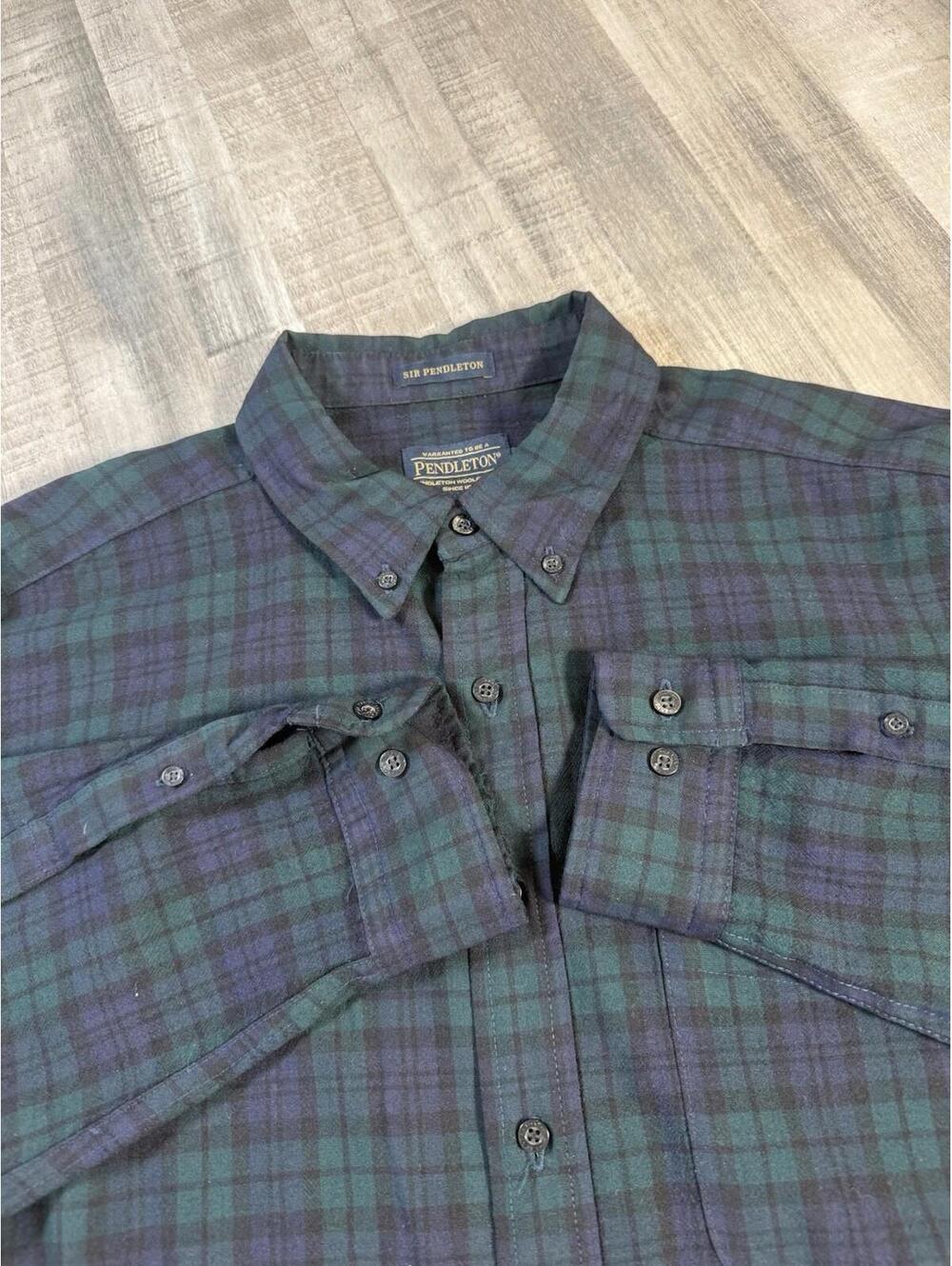 Sir Pendleton AirLoom Merino Wool Shirt XL Black watch Tartan Plaid Button Down